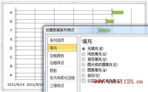 设置数据系列格式，将&ldquo;开始日期&rdquo;设置为无填充